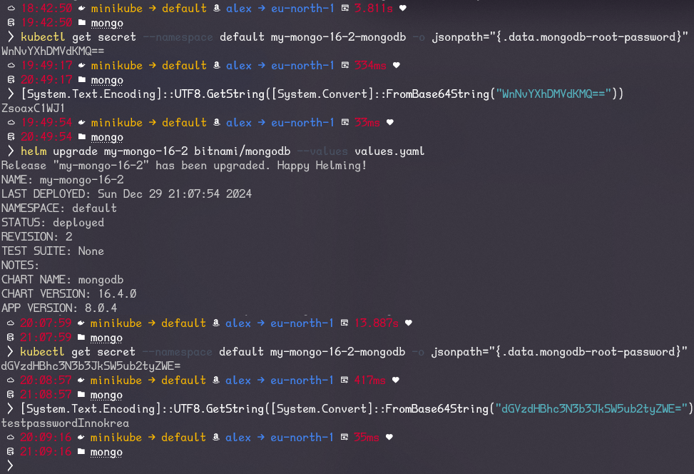 Prezentacja zmiany hasła z użyciem komendy upgrade i pliku values.yaml